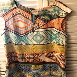 IVKO Linen Blouse, Geometric Print, Fits 8-10